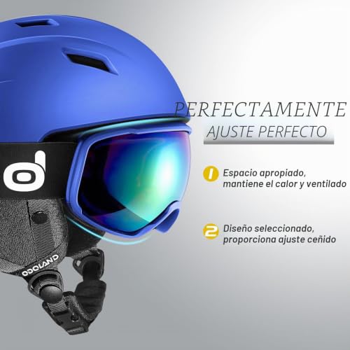 Miniatura 8 de Odoland Kit De Casco Esquí Con Gafas Esquí, Casco Snowboard Para Hombres Mujeres Jóvenes, Protección Uv 400 Y A Prueba De Viento, Casco Deportivo Para Esquí Snowboard Y Patinaje, Azul, M