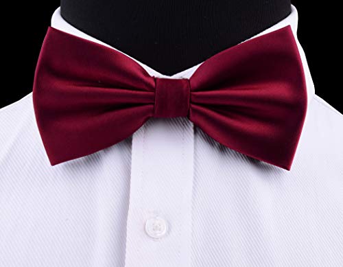 Gusleson Mens Maroon Wedding Bow Tie Double Fold Pre-Tied Bowtie And Pocket Square Cufflink Set (0570-01) #TOP2