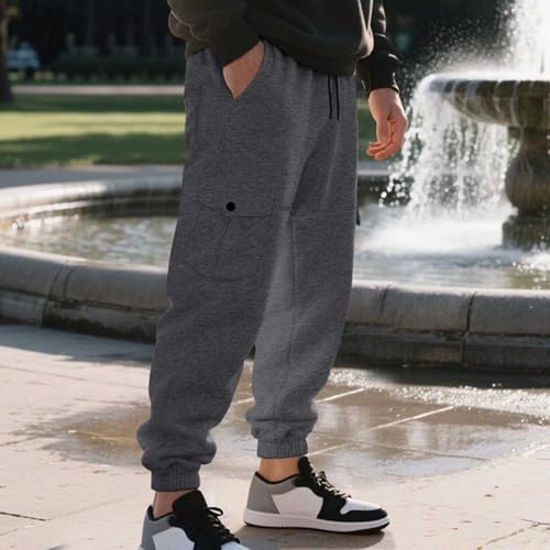 Fleece Lined Jogger Pants Men - Winter Sweatpants with Pockets Elastic Waist Drawstring Warm Running Athletic Track Pant2
