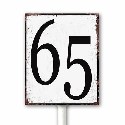 Aluminum Number Sign 65 Metal Numbered Yard Sign With Stake Outdoor for Tennis Court, Parking Lots, Floor, Dock, Court, Aisle, Field, Farm 20x30 CM High Visibility Rust Free (Retro White) — image 1