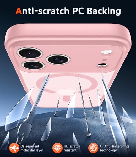 Image of FNTCASE for iPhone 17 Pro-Max Case: Matte Magnetic Phone Cases with Screen Protector Compatible with Magsafe Slim Anti Yellowing Rugged Shockproof Protective Translucent Cell Phone Cover (C-Pink)