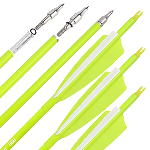 surwolf 31 Carbonpfeile Bogenschießen Jagdpfeile 500 600 Spine mit Feder Fletched Target Übungspfeile für Bogenschießen Compound & Recurve & Langbogen 6/12 Stück (12, gelb, Spine 600)