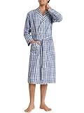 Latuza Men's Woven Cotton Robe Long Sleeves Bathrobe M Blue Plaid