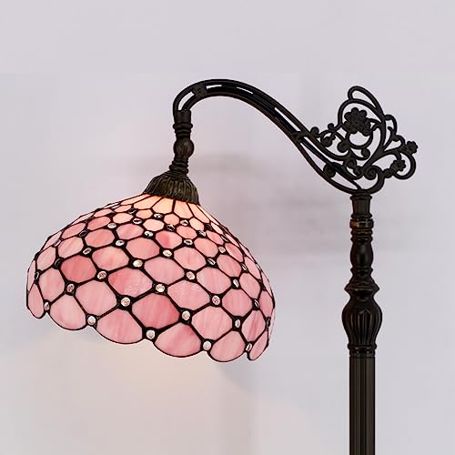 Image of WERFACTORY Tiffany Floor Lamp Pink Stained Glass Pearl Bead Arched Lamp
