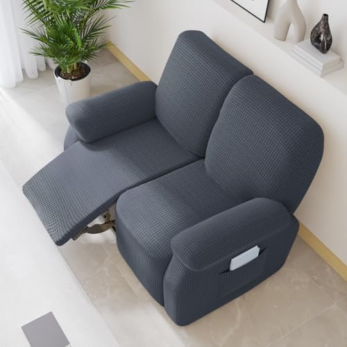Chickwin Recliner Chair Cover 1/2/3 Seater, Recliner Sofa Covers with Pockets, Jacquard Elastic Recliner Chair Covers for Electric Chair, for Living Room (Double Seat,Anthracite)