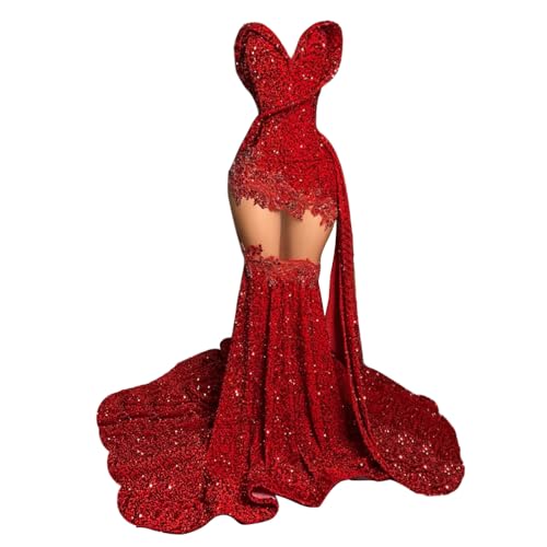 Women's Sexy Side Split Prom Dress Sparkly Sequined Evening Gown Party Maxi Dress