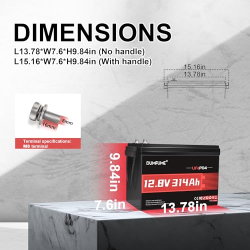 Image of 4 Pack of 12V 314Ah LiFePO4 Lithium Batteries, 200A BMS 15000+ Cycles,Low Temp Cutoff,4.01kWh for Massive Solar, Off-Grid & RV Power System