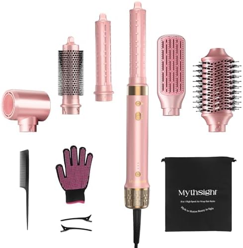 StyleVibe 6-in-1 Air Styler, Hair Dryer & Blow Dryer Brush with Auto Wrap Curl L/R, Fast Drying, Smooth Blowouts, Root-Lift Volume, No Heat Damage Frizz-Free Thermal Brush with Travel Bag