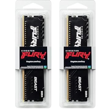 Memória RAM Кingston Fury Beast 32GB (Kit com 2x16GB) DDR4 3200MHz CL16, 1.35V, Preto – KF432C16BB/16, Alto Desempenho para PCs Gamer