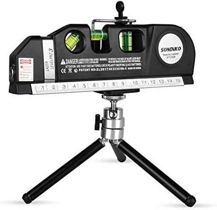 Sondiko Laser Level Tool Kit, Multifunction Laser Leveler for Picture Hanging, Cabinets, Tiles, Measure Tape Standard & Metric Tape Ruler (8ft/2.5M) with Retractable Metal Tripod Stand