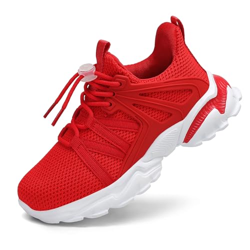 Xingfujie School Shoes for Boys' Athletic Shoes Kids Slip on Sneakers for Girls Fashion Non Slip Footwear Red Size 4 Big Kid