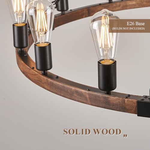 Image of Farmhouse Wood Wagon Wheel Chandelier 16-Light 43.3 inch Light Fixture