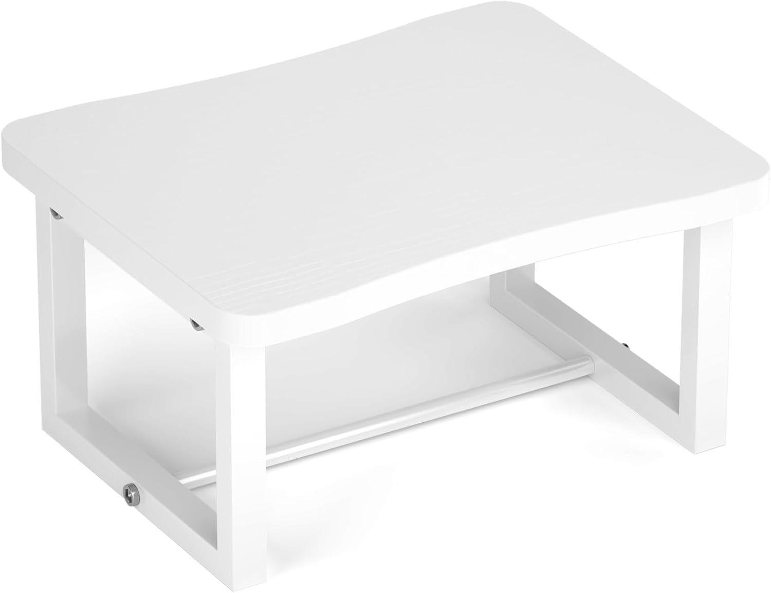 Wooden Step Stool with 500 Pounds, Wide Bed Step Stool for Adults?Wood White Step Stool&Stable Solid Metal Frame for Kitchen, Bedroom, Living Room, Bathroom