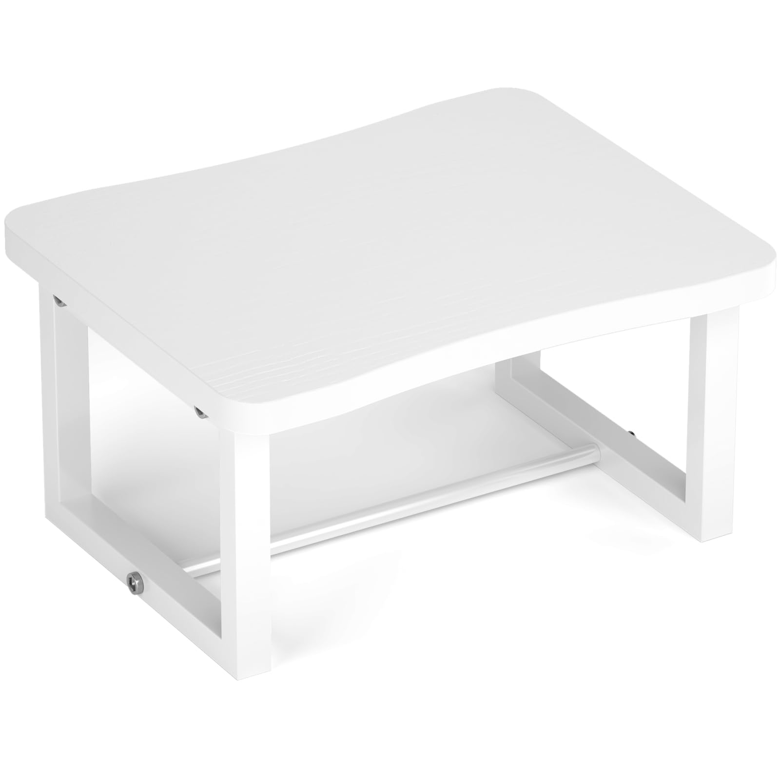 Wooden Step Stool with 500 Pounds, Wide Bed Step Stool for Adults，Wood White Step Stool&Stable Solid Metal Frame for Kitchen, Bedroom, Living Room, Bathroom