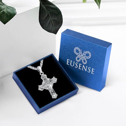 Image of Eusense Cross Necklace for Women Men Crucifix Pendant Sterling Silver 925 Cruz De Caravaca Cross Jesus Crucifix Jewelry
