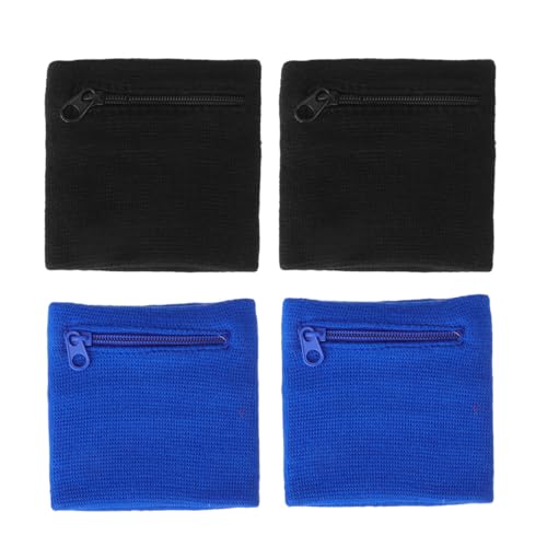 HOMOBABE Brazaletes Deportivos Bolsillo para Llaves y Monedas, 4 Piezas Negras, Resistentes y Transpirables para Running y Fitness