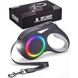 犬 リード 伸縮 ロングリード LED ライト付き 光る 長さ5m 自動巻き ストラップ付き リフレクター 光反射 夜散歩 小・中型犬用 [長さ:5m 適応体重30kg]