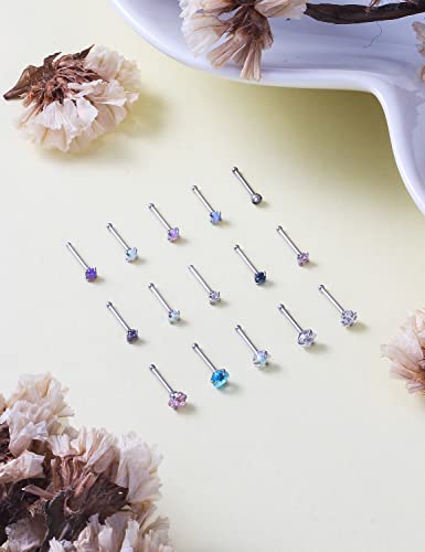 Lsnevsie Nose Rings Studs For Women 20G 316L Surgical Stainless Steel Straight Silver Opal Hypoallergenic Star Heart Nose Nostril Stud Ring Pin Bone Body Piercing Jewelry For Men Diamond Cz 2Mm 3Mm #TOP3