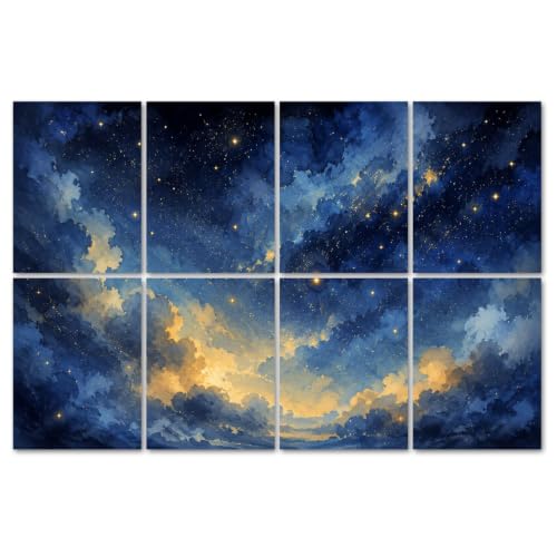 8 Pack Paneles Acústicos de Arte Absorbentes de Sonido Estilo Noche Estrellada Cielo con Estrellas y Nubes Brillantes Paneles Decorativos para Pared con Adhesivo para Estudios y Oficinas 48"x32" miniatura 1