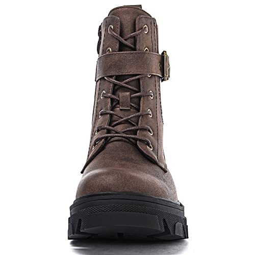 GLOBALWIN Women's Combat Boots Lace Up Brown Boots For Women Ankle Booties Comfortable Lug Sole Chunky Low Heel Size 9.5M - image 6