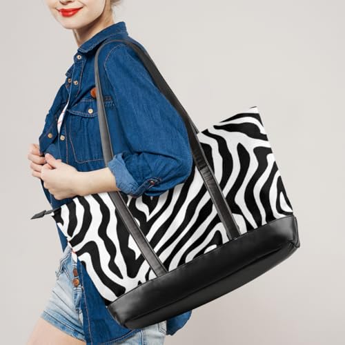 Large Tote Bag for Women Travel Beach Shoulder Bag with Zipper 15.6'' Laptop Bag Lightweight Tote Handbag Zebra Pattern2