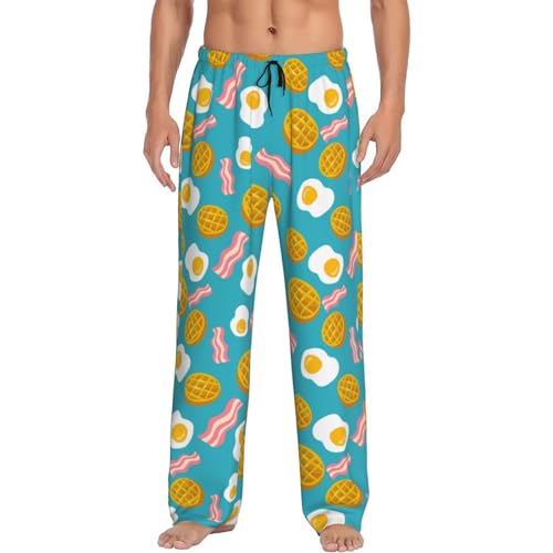 Novastar Mens Pajama Pants Bottoms With Pockets- Waffle Poached Eggs Bacon Soft Mens Pj Pants, Comfy Men Lounge Pants4