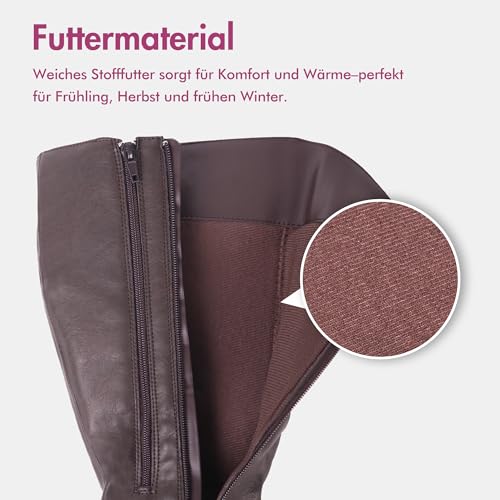 Hawkwell Damen-Reitstiefel mit breiter Wade und doppeltem Reißverschluss, Braun Synthetik EU 40