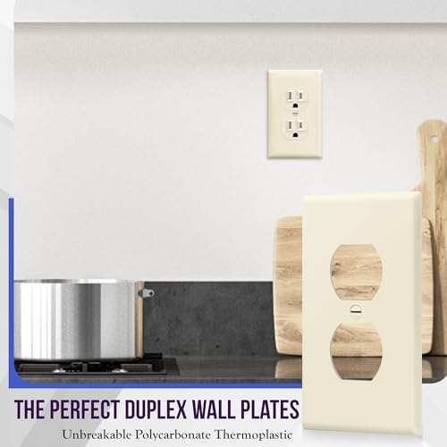 Image of ENERLITES Duplex Receptacle Outlet Wall Plate, Size 1-Gang 4.50 inch x 2.76 inch, Unbreakable Polycarbonate Thermoplastic, UL Listed, 8821-LA-10PCS, Light Almond (10 Pack)