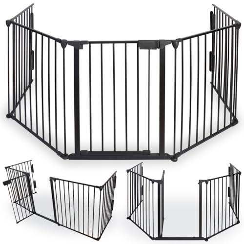 FACILITYS - Barrière de Sécurité Enfant - Grille Protection Cheminée Enfant Pliable - Grand Format en Métal de 300 cm - 1 Porte et 5 Panneaux Préassemblés -...