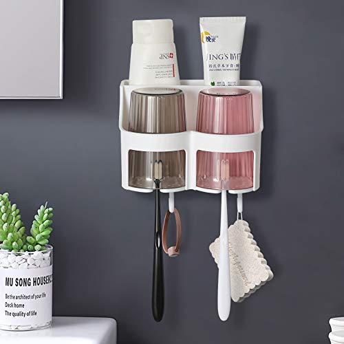 Goowin Porte Brosse à Dents,Porte Brosse à Dents Mural pour Salle de Bain, Porte Brosse à Dents de Douche écologique et Durable sans Perçage(3 Tasses Carré) Cover