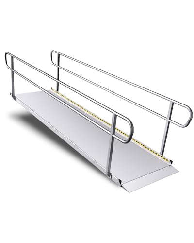 FACHNUO Upgraded 1300 lbs Capacity Wheelchair Ramp with Handrails 12 FT Portable Ramp for Wheelchairs for Home Handicap Ramp for Home Steps Stairs Home Entry Doorways Threshold Scooters Walkers