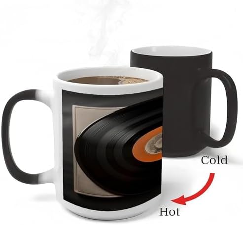Color Changing Mugs Heat Sensitive Coffee Mug Vintage Vinyl Record 11 Oz Novelty Ceramic Cup with Handle Magic Cups Temperature Changing Coffee Tumblers Funny Gifts for Women Men image 4