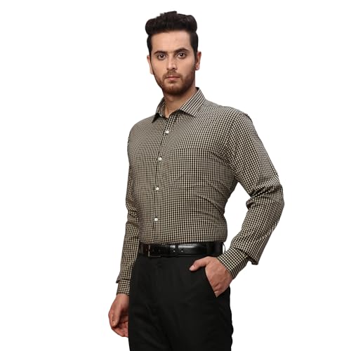 Image of Park Avenue Men's Pure Cotton Checks Pattern Slim Fit Semi Cutaway Collar Full Sleeve Formal Shirt