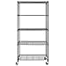 WDT Scaffale a 5 ripiani su ruote, regolabile, resistente, in metallo, per casa, ufficio, garage, cucina, bagno, metallo, dimensioni: 40,8 x 36 x 75 cm, nero
