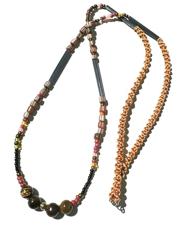 Collier œil de tigre artisanal et perles de verre africain d'exception