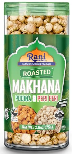 Image of Rani Roasted Makhana (Fox Nut /Popped Lotus Seed) 2in1 Pudina & Peri Peri 2.6oz (75g) Ready to eat, Hand Picked Foxnuts ~ High in Protein | Vegan | Gluten Friendly | NON-GMO | Kosher | Indian Origin