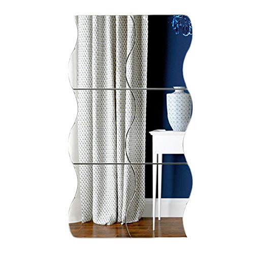 HFSYYM6 3D Wavy Mirror Wall Stickers, 6PCS Mirror Art DIY Home Decorative Acrylic Mirror Wall Sheet Plastic Mirror Tiles for Home Living Room Bedroom Sofa TV Setting Wall Decoration Decor Decal