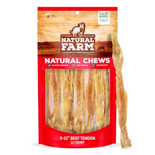 Natural Farm Extra-Thick Beef Tendons (9-12 Inch, 12 Pack), Natural