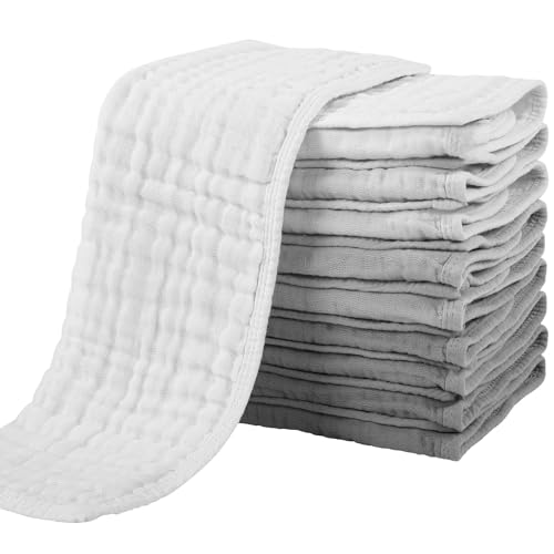 Image of Yoofoss Muslin Burp Cloths for Baby 10 Pack 100% Cotton Baby Washcloths for Boys Girls Large 20''X10'' Super Soft and Absorbent Gradient Grey
