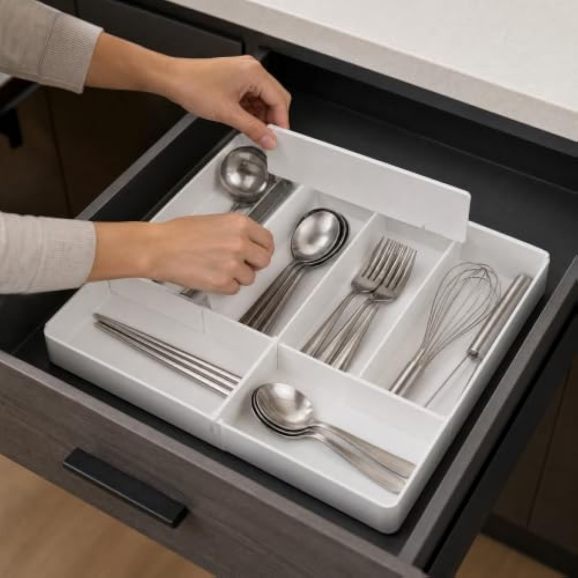 Kitchen Drawer Organizer with Adjustable Dividers