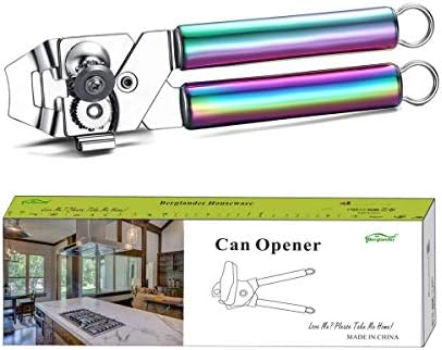 Berglander Stainless Steel Can Opener With Rainbow Titanium Plated Handle - Smooth Edge, Manual, Heavy Duty Hand Held