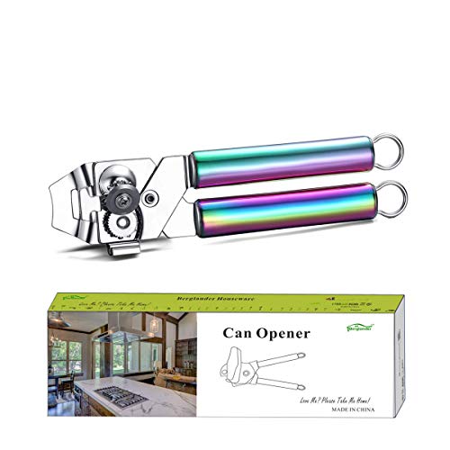Berglander Can Opener, Stainless Steel Rainbow Handle Can Opener, Titainium Colorful Plating Handle Can Opener Hand Held, Smooth Edge Manual Can Opener, Heavy Duty (Rainbow)