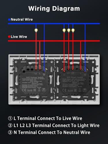 BSEED Smart Lichtschalter mit WiFi Dimmer Schalter,LED Dimmschalter Unterputz,Kompatibel mit Amazon Alexa&Google Home,Smarte Zeitpl&auml;ne,3 Fach 1 Weg Wlan Wandschalter Wei&szlig;(Neutralleiter Erforderlich)