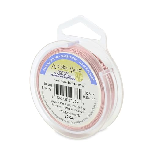 Image of Artistic Wire, 22 Gauge Silver Plated Tarnish Resistant Colored Copper Craft Wire, Rose, 10 yd