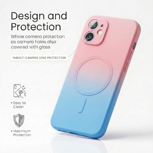 Image of amazon basics Gradient Mag-Safe Case for iPhone 11 | Soft Silicone Shockproof Cover with Camera Protection | Slim Lightweight Design | Smooth Touch & Durable - Pink & Blue