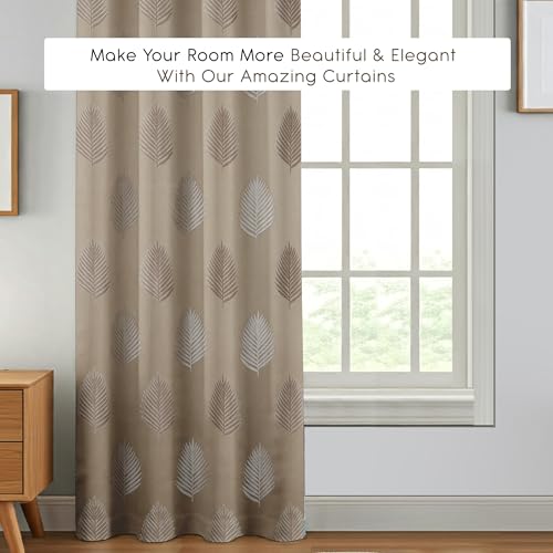 Image of FRESH FROM LOOM Jacquard Curtains | Long Door & Window Use | 80% Sun Block | Anti-Wrinkle | 8ft Length | Home Decor Ready, Luxury Curtain (8ft, Neutral-Tan, 1pc)