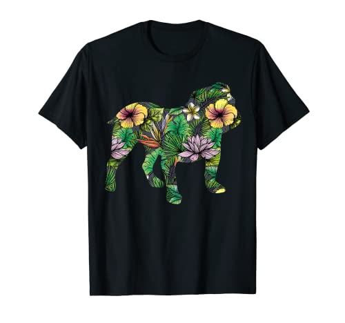 English Bulldog Flower Funny Dog Silhouette Floral Gifts T-Shirt