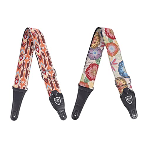 Healifty Banjo Strap 2Pcs Adjustable Guitar Shoulder Belt Kniting Guitar Belt Cotton Guitar Straps For Musical Lover (Assorted Color A) Ukelele Strap #TOP29