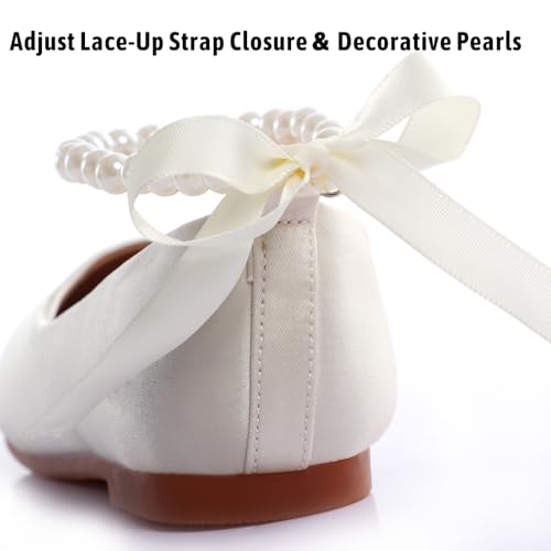 Toddler Girls Dress Shoes Flower Girls Mary Jane Ballet Flats Decorative Pearls Lace-Up Ankle Strap Wedding Communion Princess Shoes3