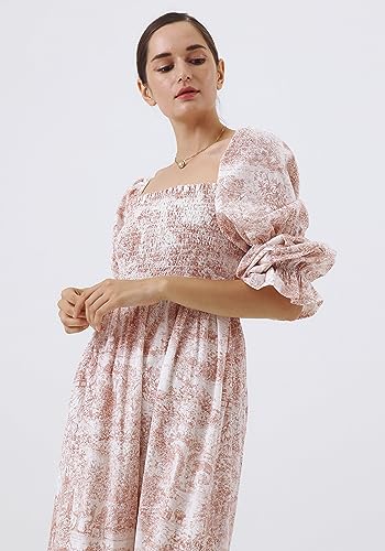 Image of NOTHING FITS BUT Women Linen Cotton Dress, Floral Pattern Yuki Gown, Women Casual Dress, Off Shoulder Frock